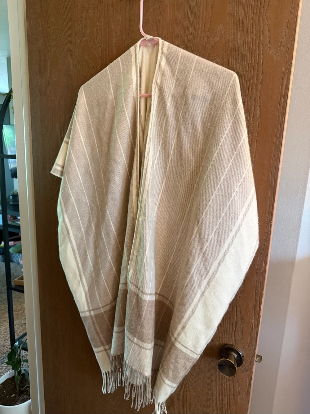 Neutral Striped Fringe Shawl Poncho